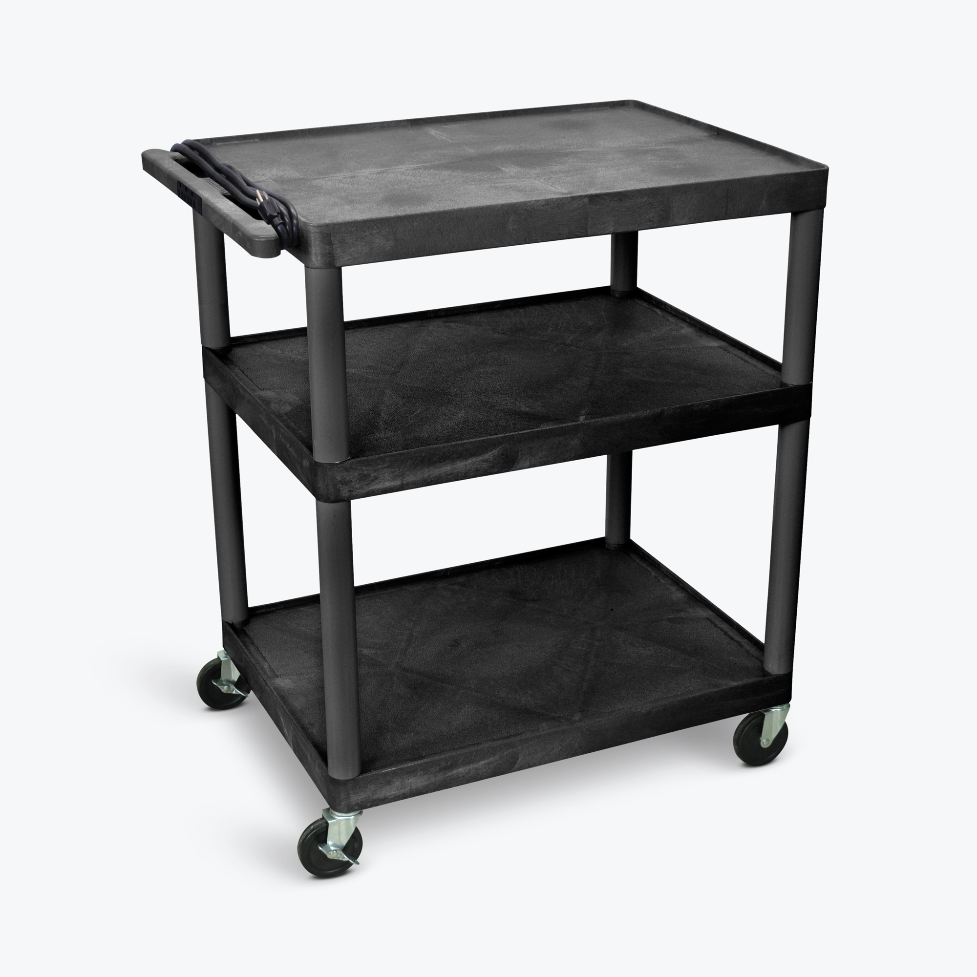 Luxor 40in.H AV Cart - 3 Large Shelves/Electric, Color Black, Material Molded Plastic, Shelves (qty.) 3, Model# LP40E-B